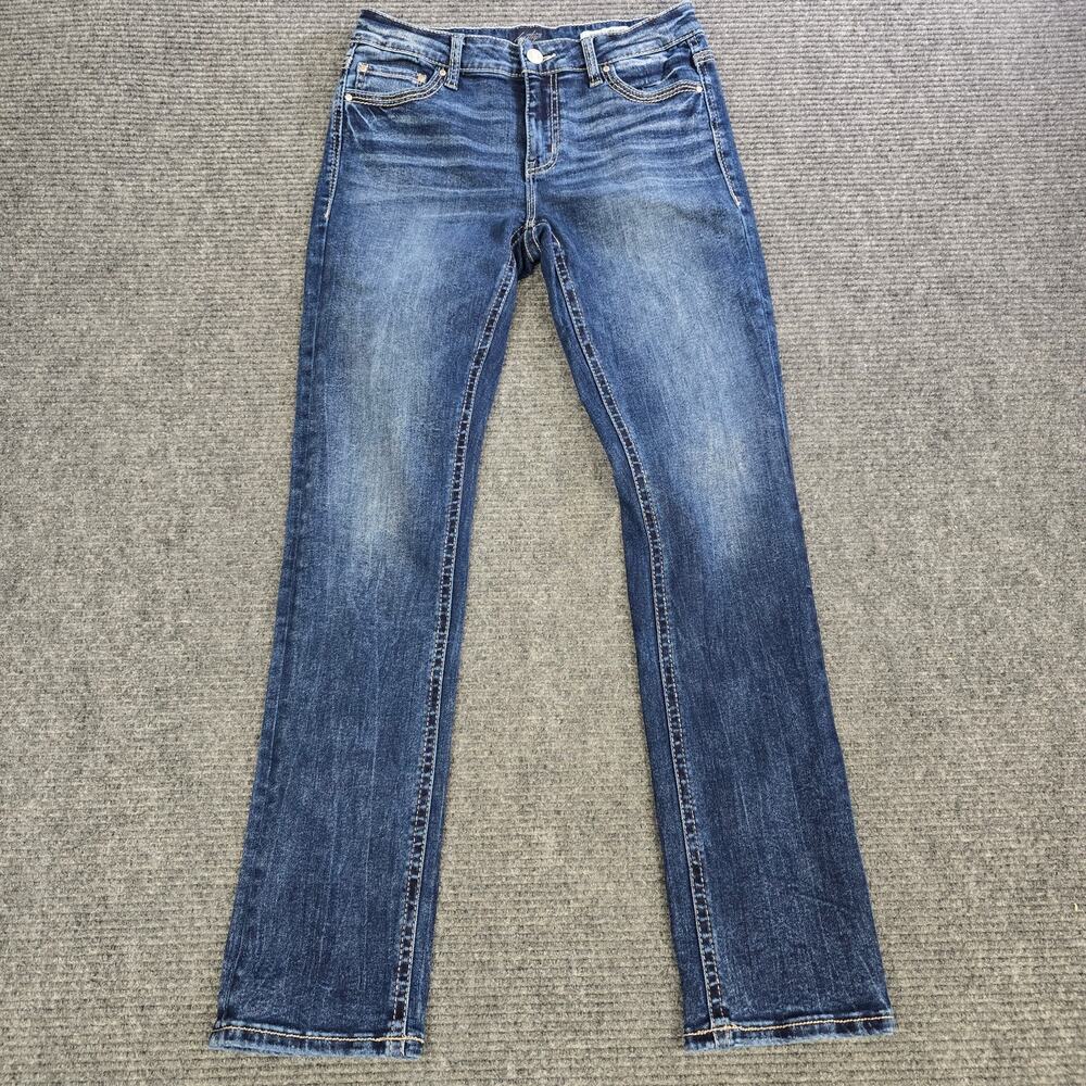 Daytrip Virgo Straight Jeans Womens Tag 28R Actual 29x33 Blue Thick Stitch Flap